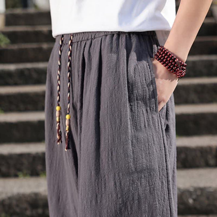 Buddha Stones Pantalones largos casuales retro de color liso para hombre, estilo primavera-otoño, con pierna recta y bolsillos. - image 9