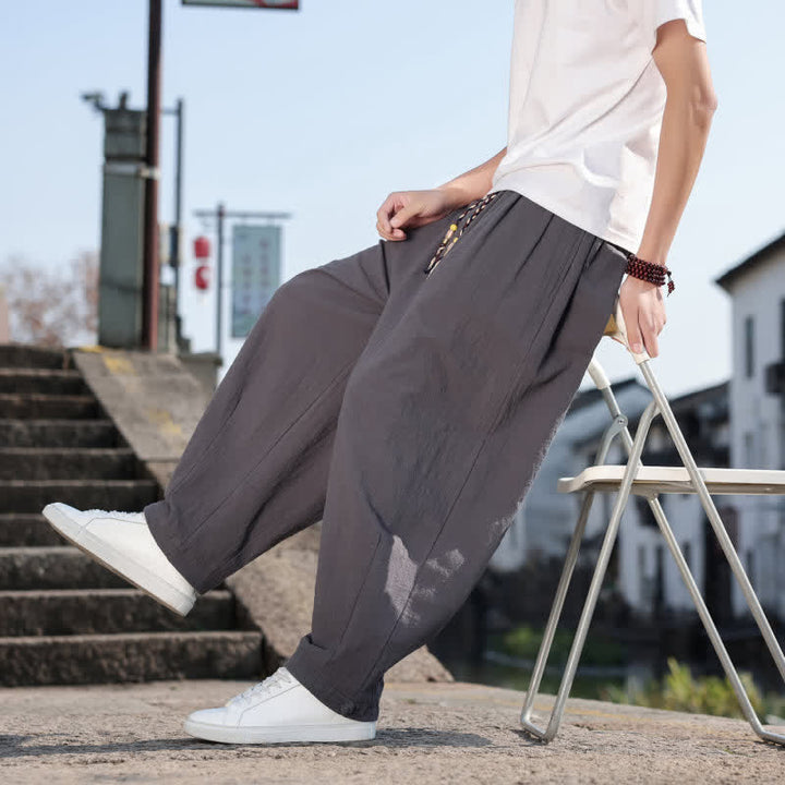 Buddha Stones Pantalones largos casuales retro de color liso para hombre, estilo primavera-otoño, con pierna recta y bolsillos. - image 7
