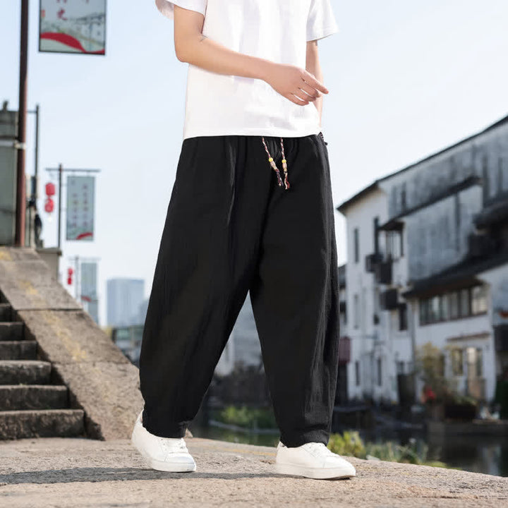 Buddha Stones Pantalones largos casuales retro de color liso para hombre, estilo primavera-otoño, con pierna recta y bolsillos. - image 16