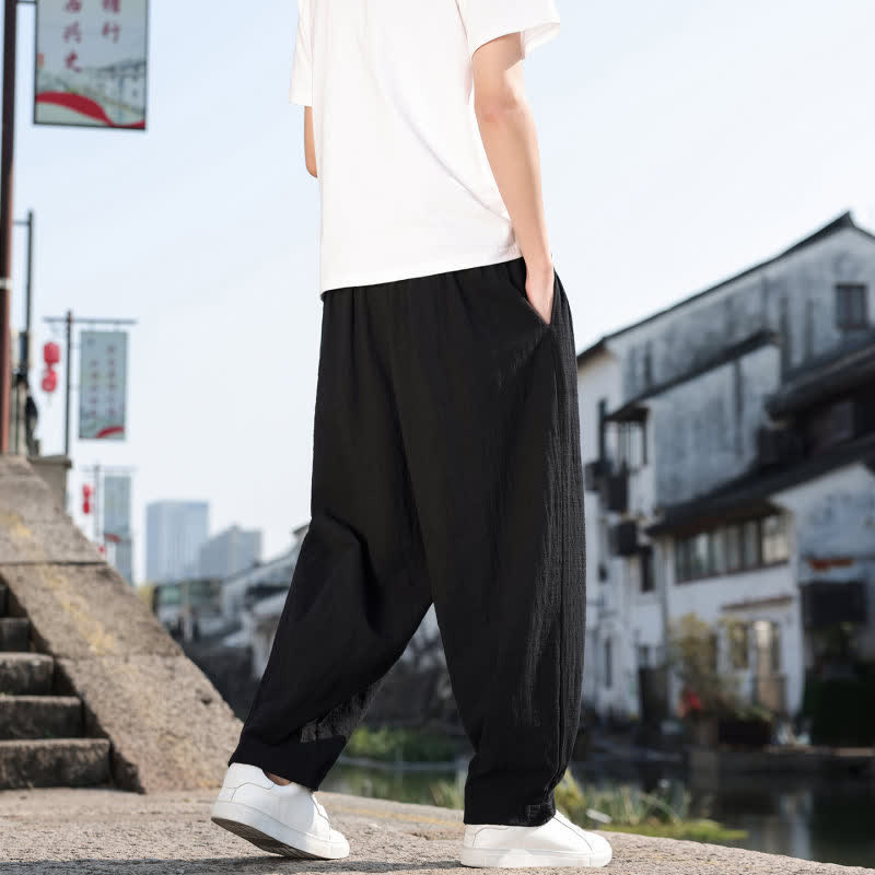 Buddha Stones Pantalones largos casuales retro de color liso para hombre, estilo primavera-otoño, con pierna recta y bolsillos. - image 15