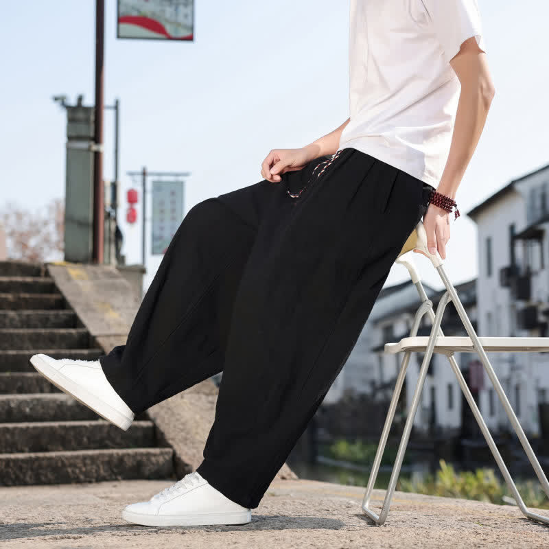 Buddha Stones Pantalones largos casuales retro de color liso para hombre, estilo primavera-otoño, con pierna recta y bolsillos. - image 18