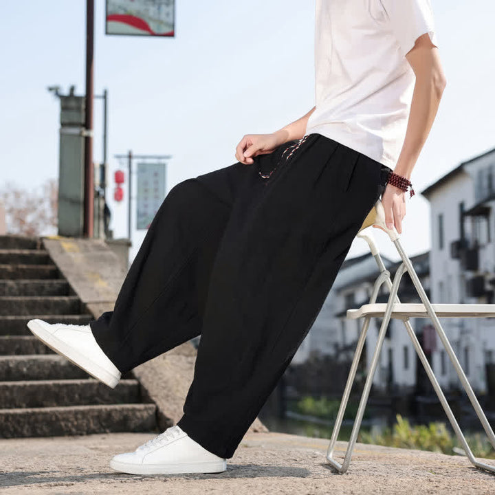 Buddha Stones Pantalones largos casuales retro de color liso para hombre, estilo primavera-otoño, con pierna recta y bolsillos. - image 18