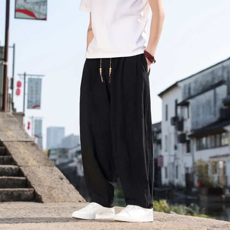 Buddha Stones Pantalones largos casuales retro de color liso para hombre, estilo primavera-otoño, con pierna recta y bolsillos. - image 13