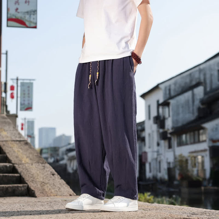 Buddha Stones Pantalones largos casuales retro de color liso para hombre, estilo primavera-otoño, con pierna recta y bolsillos. - image 21