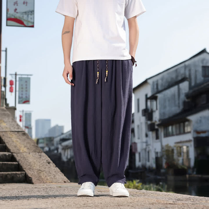Buddha Stones Pantalones largos casuales retro de color liso para hombre, estilo primavera-otoño, con pierna recta y bolsillos. - Marina de guerra - US/UK/AU46, EU56 (5XL) - image 19
