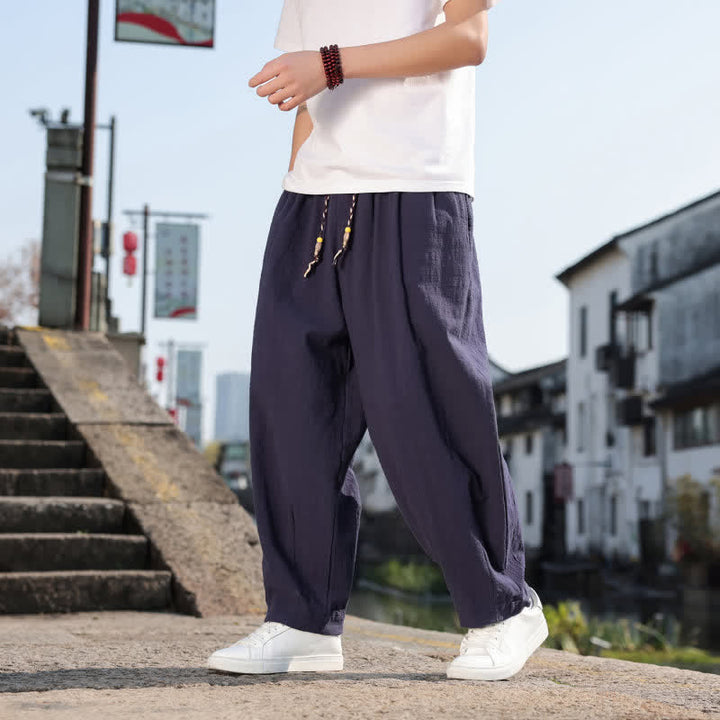 Buddha Stones Pantalones largos casuales retro de color liso para hombre, estilo primavera-otoño, con pierna recta y bolsillos. - image 24