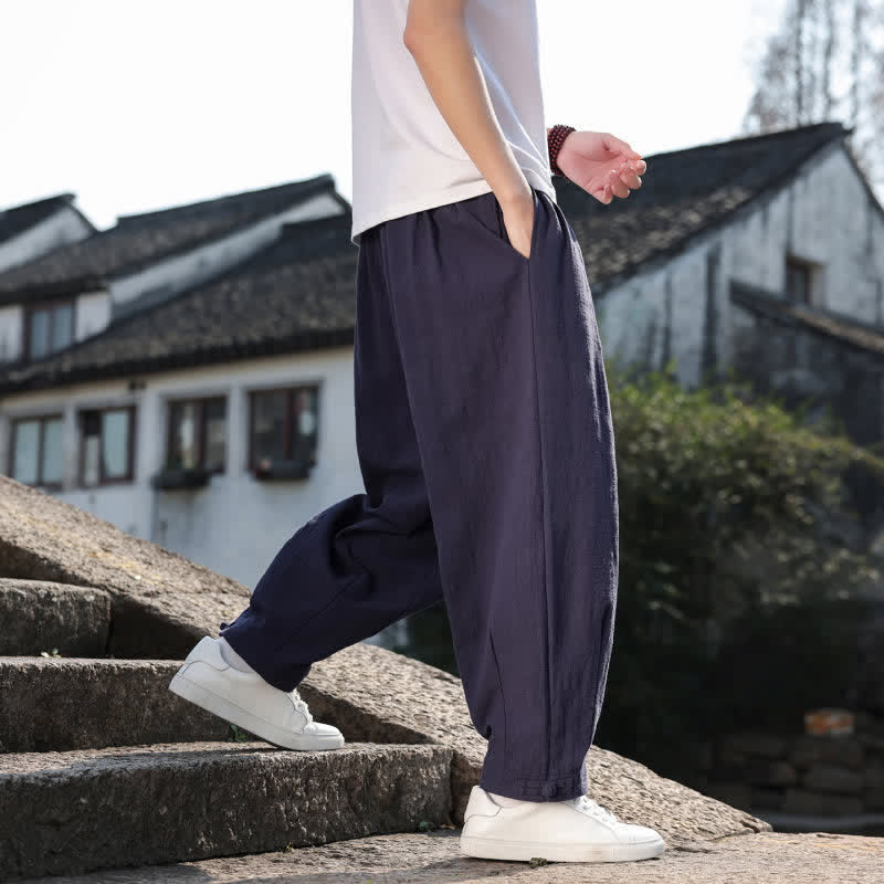 Buddha Stones Pantalones largos casuales retro de color liso para hombre, estilo primavera-otoño, con pierna recta y bolsillos. - image 22