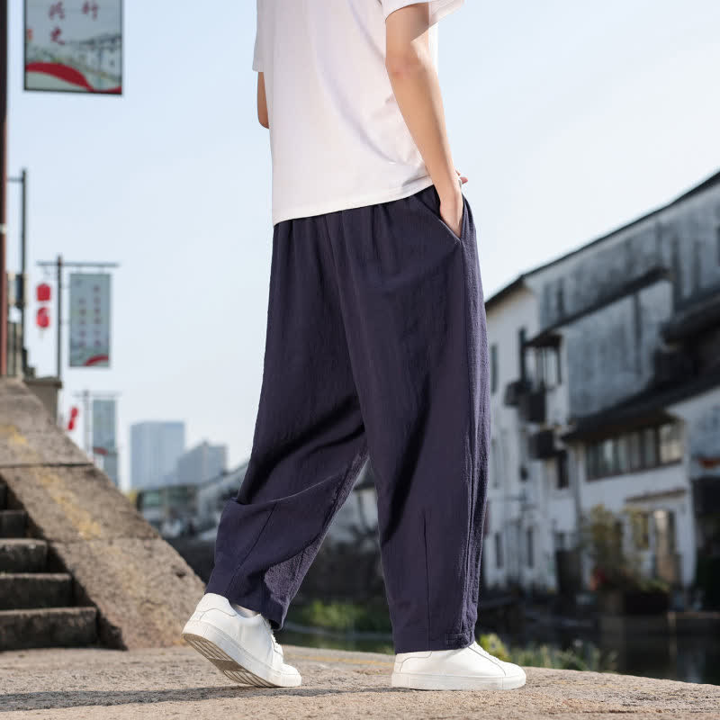 Buddha Stones Pantalones largos casuales retro de color liso para hombre, estilo primavera-otoño, con pierna recta y bolsillos. - image 23