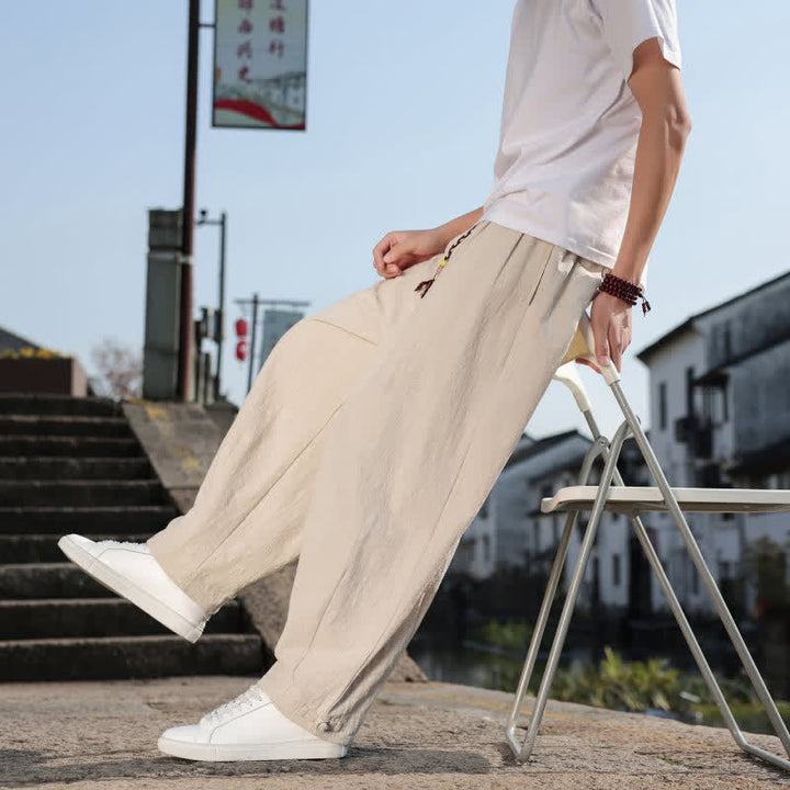 Buddha Stones Pantalones largos casuales retro de color liso para hombre, estilo primavera-otoño, con pierna recta y bolsillos. - image 33