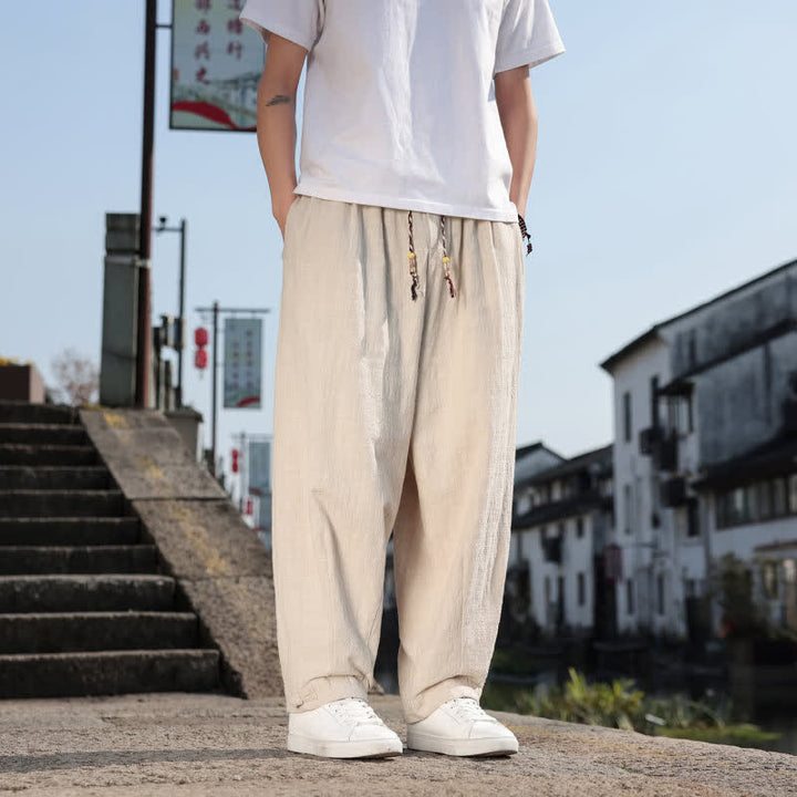 Buddha Stones Pantalones largos casuales retro de color liso para hombre, estilo primavera-otoño, con pierna recta y bolsillos. - image 31