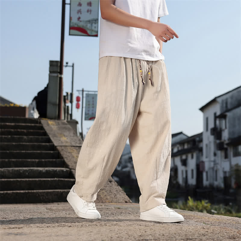 Buddha Stones Pantalones largos casuales retro de color liso para hombre, estilo primavera-otoño, con pierna recta y bolsillos. - image 28
