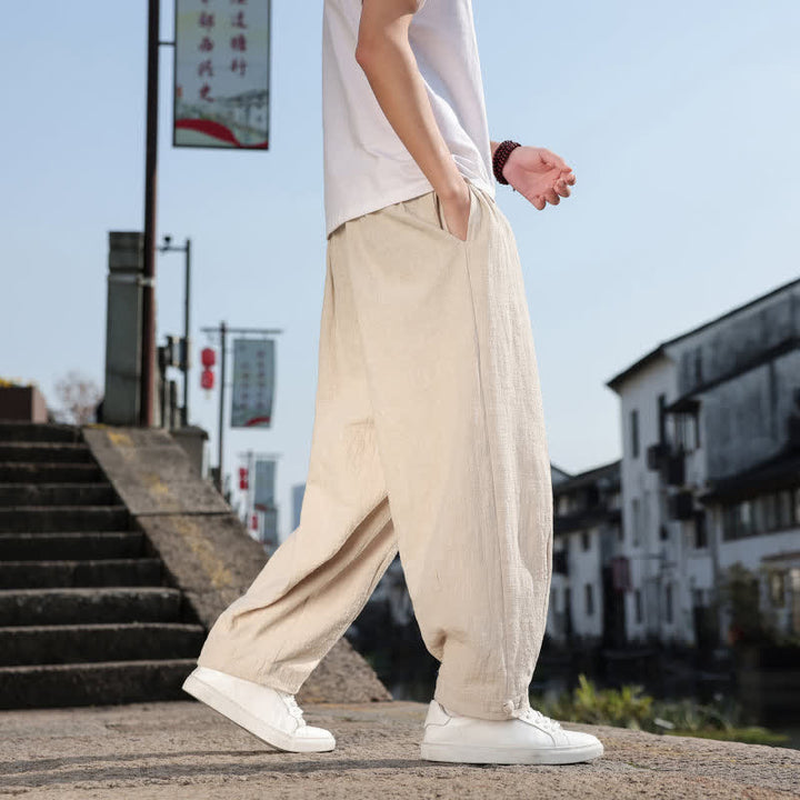 Buddha Stones Pantalones largos casuales retro de color liso para hombre, estilo primavera-otoño, con pierna recta y bolsillos. - image 30