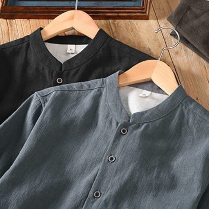 Buddha Stones Camisa de manga larga de ramio liso con botones, estilo Tang, para primavera y otoño, minimalista, con bolsillos. - image 13