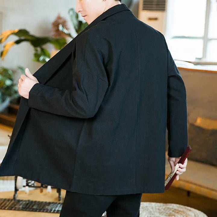 Buddha Stones Kimono de manga larga para hombre, estilo Tang, color algodón liso, para otoño/invierno. - image 10