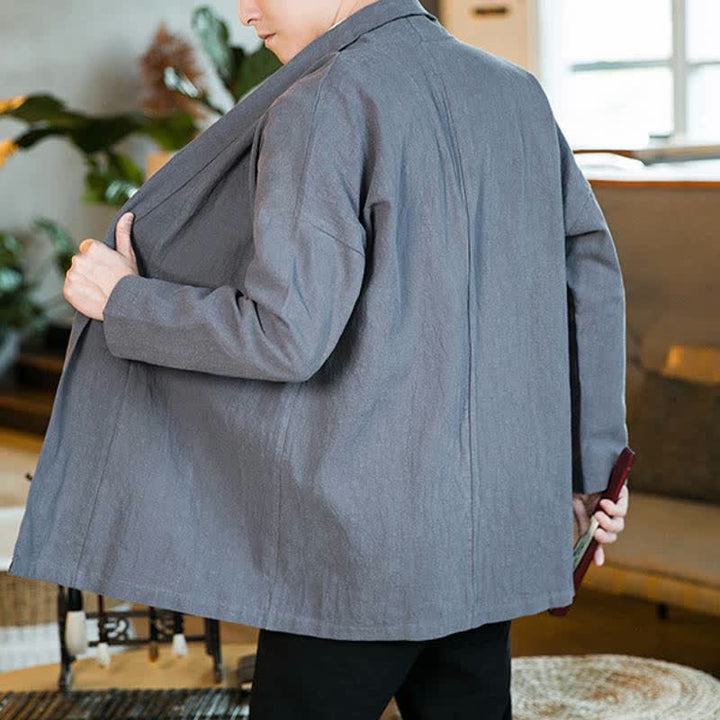 Buddha Stones Kimono de manga larga para hombre, estilo Tang, color algodón liso, para otoño/invierno. - image 2