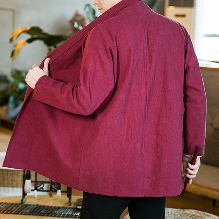 Buddha Stones Kimono de manga larga para hombre, estilo Tang, color algodón liso, para otoño/invierno. - image 19