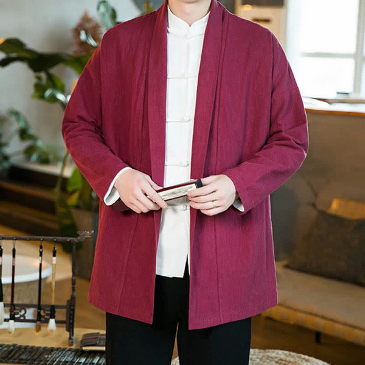 Buddha Stones Kimono de manga larga para hombre, estilo Tang, color algodón liso, para otoño/invierno. - image 18