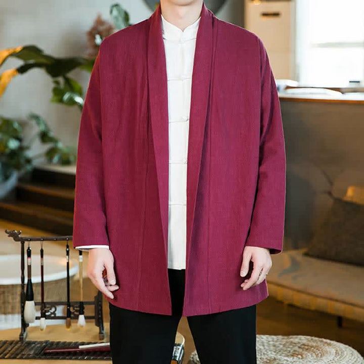 Buddha Stones Kimono de manga larga para hombre, estilo Tang, color algodón liso, para otoño/invierno. - image 21