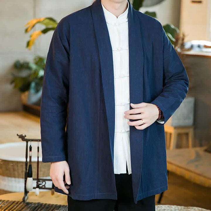 Buddha Stones Kimono de manga larga para hombre, estilo Tang, color algodón liso, para otoño/invierno. - image 16