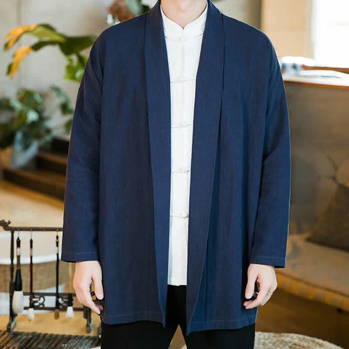 Buddha Stones Kimono de manga larga para hombre, estilo Tang, color algodón liso, para otoño/invierno. - image 14