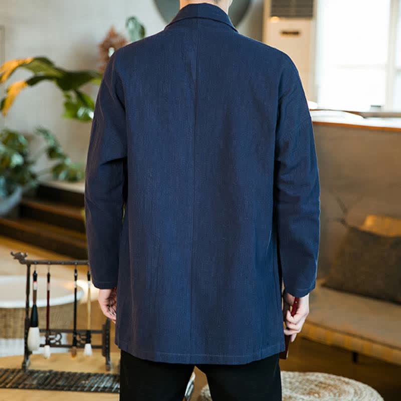 Buddha Stones Kimono de manga larga para hombre, estilo Tang, color algodón liso, para otoño/invierno. - image 15