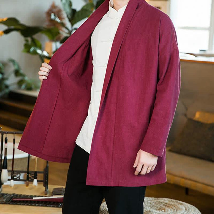Buddha Stones Kimono de manga larga para hombre, estilo Tang, color algodón liso, para otoño/invierno. - image 22