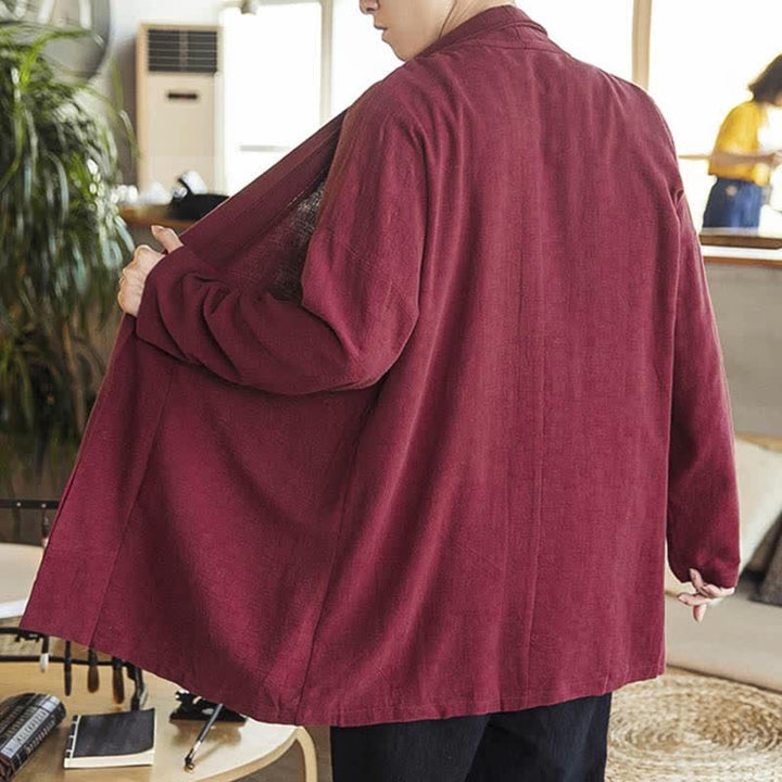 Buddha Stones Kimono de hombre de manga larga, color liso, estilo casual e informal, para otoño/invierno. - image 7