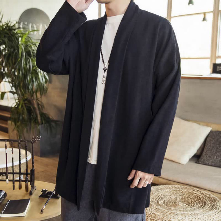 Buddha Stones Kimono de hombre de manga larga, color liso, estilo casual e informal, para otoño/invierno. - Negro - US/UK/AU42, EU52 (3XL) - image 10