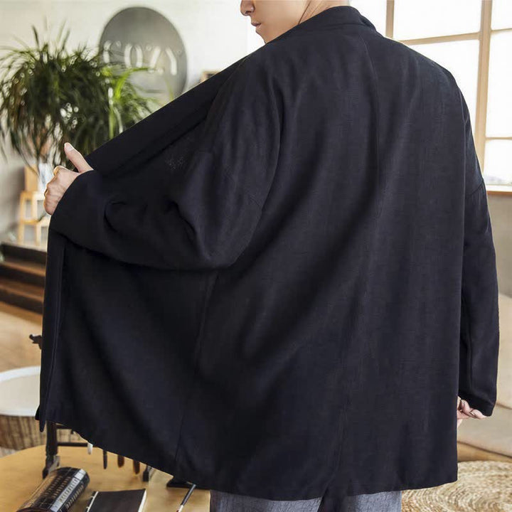Buddha Stones Kimono de hombre de manga larga, color liso, estilo casual e informal, para otoño/invierno. - image 12