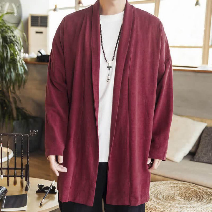 Buddha Stones Kimono de hombre de manga larga, color liso, estilo casual e informal, para otoño/invierno. - Granate - US/UK/AU42, EU52 (3XL) - image 5