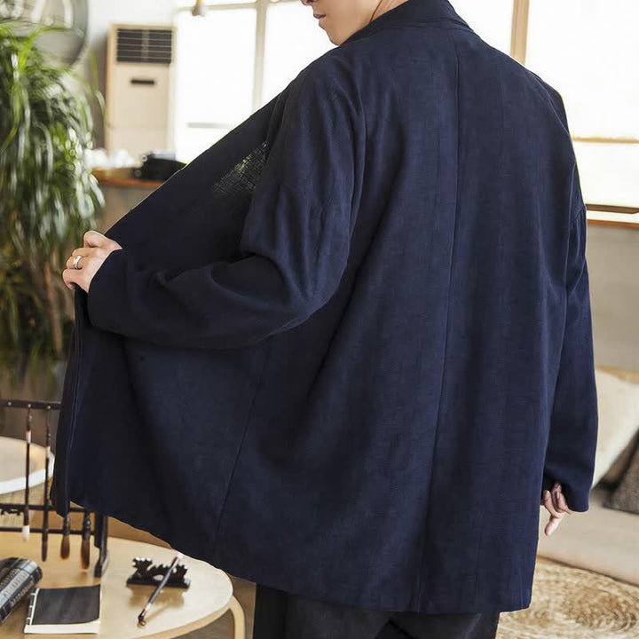 Buddha Stones Kimono de hombre de manga larga, color liso, estilo casual e informal, para otoño/invierno. - image 2