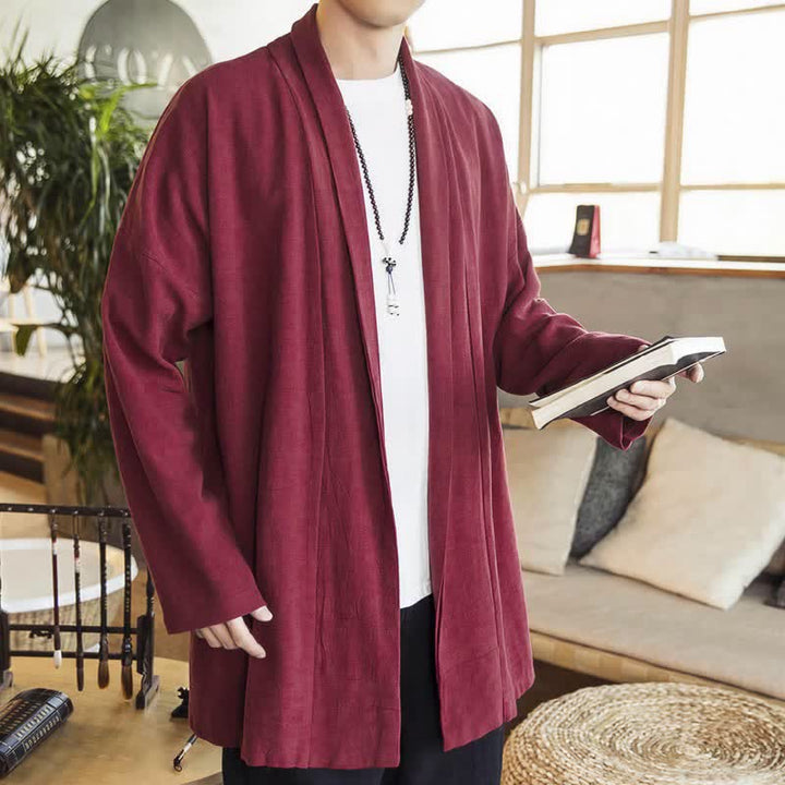 Buddha Stones Kimono de hombre de manga larga, color liso, estilo casual e informal, para otoño/invierno. - image 8