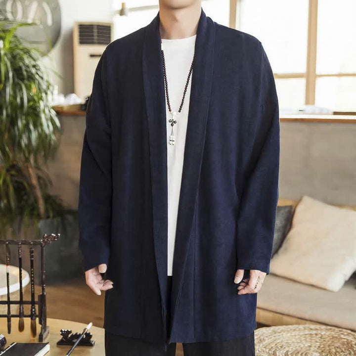 Buddha Stones Kimono de hombre de manga larga, color liso, estilo casual e informal, para otoño/invierno. - image 1