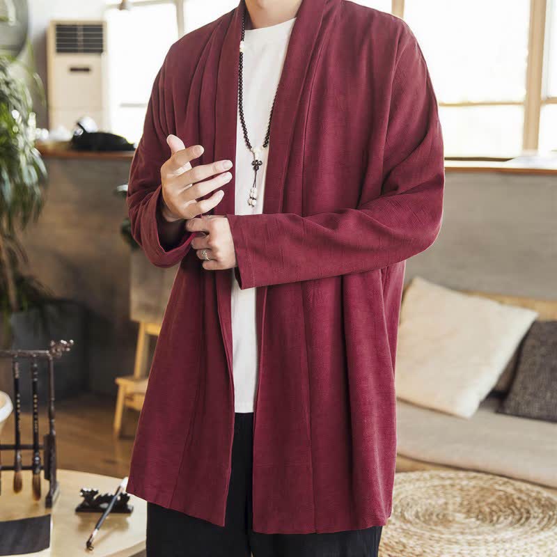 Buddha Stones Kimono de hombre de manga larga, color liso, estilo casual e informal, para otoño/invierno. - image 9