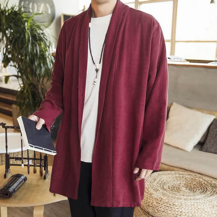 Buddha Stones Kimono de hombre de manga larga, color liso, estilo casual e informal, para otoño/invierno. - image 6