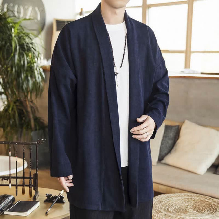 Buddha Stones Kimono de hombre de manga larga, color liso, estilo casual e informal, para otoño/invierno. - image 3