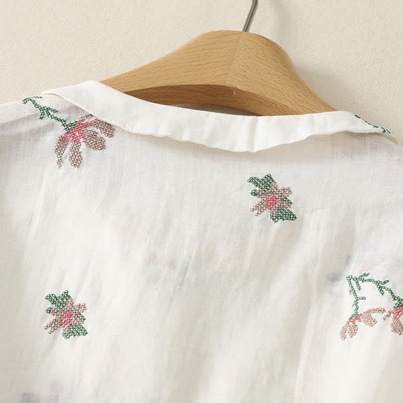 Buddha Stones Camisas de manga corta para mujer con bordado floral, estilo casual de verano. - image 11