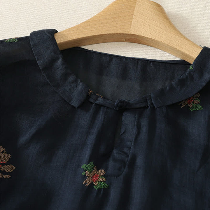 Buddha Stones Camisas de manga corta para mujer con bordado floral, estilo casual de verano. - image 5