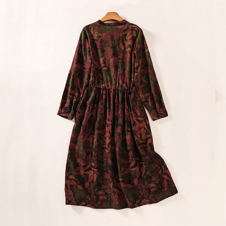 Buddha Stones Elegante vestido de mujer de manga larga con botones y estampado floral, estilo vintage, ideal para otoño. - image 8