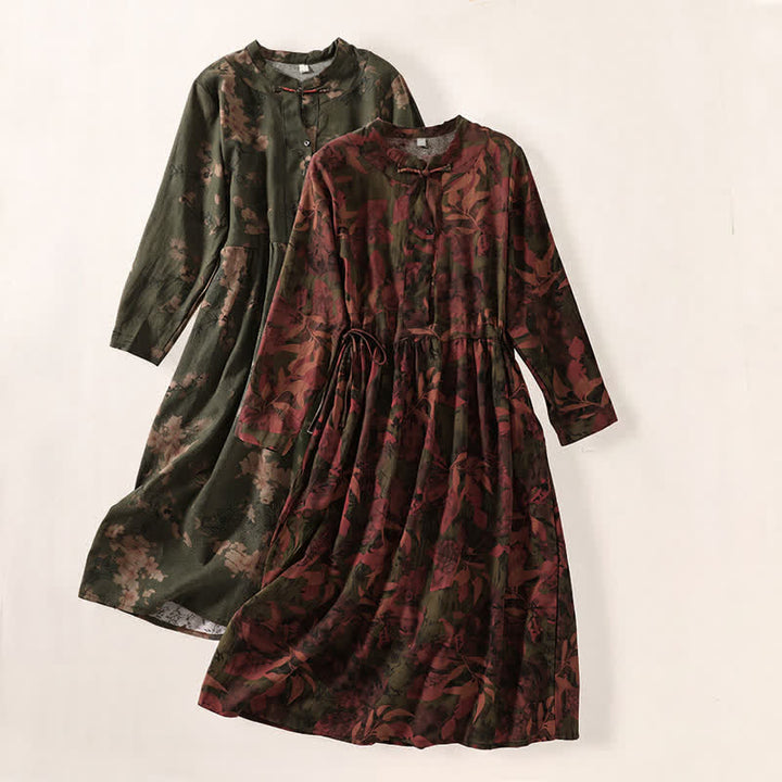 Buddha Stones Elegante vestido de mujer de manga larga con botones y estampado floral, estilo vintage, ideal para otoño. - image 18