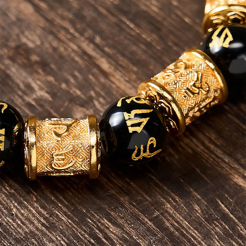 Buddha Stones Pulsera de cuentas redondas de oro negro Pi Xiu Om Mani Padme Hum para la riqueza - image 10