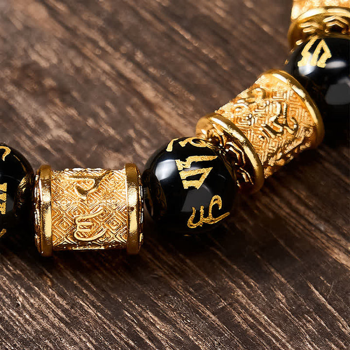 Buddha Stones Pulsera de cuentas redondas de oro negro Pi Xiu Om Mani Padme Hum para la riqueza - image 10