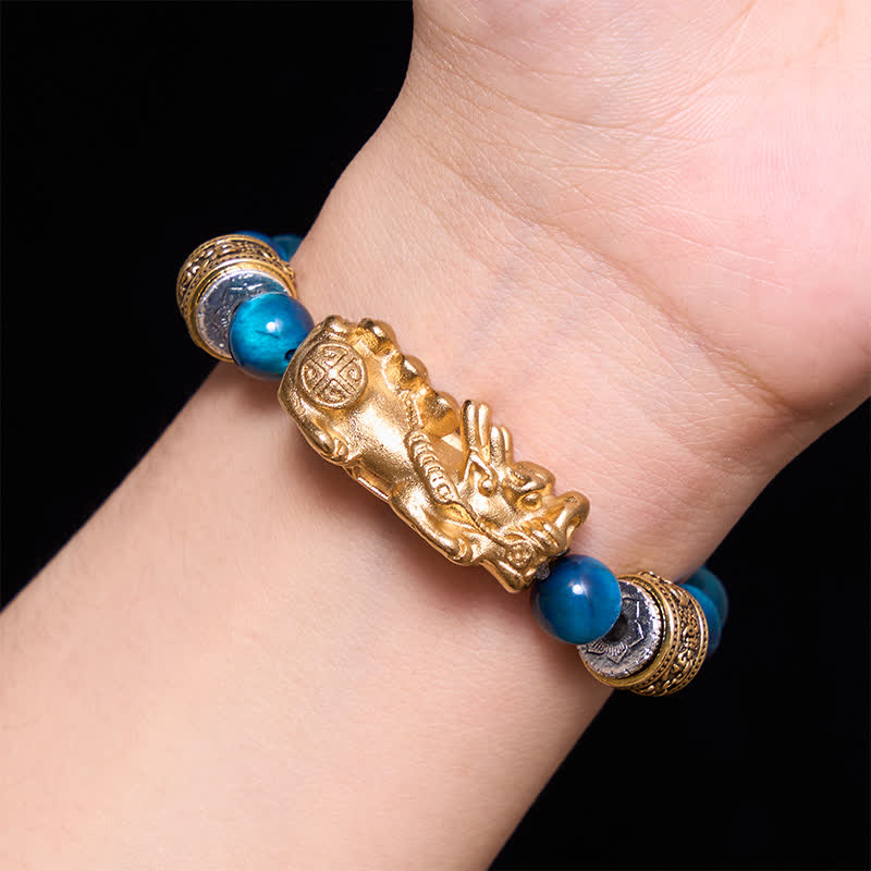 Buddha Stones Pulsera de la riqueza y el coraje Pi Xiu con cuentas de ojo de tigre azul - image 4