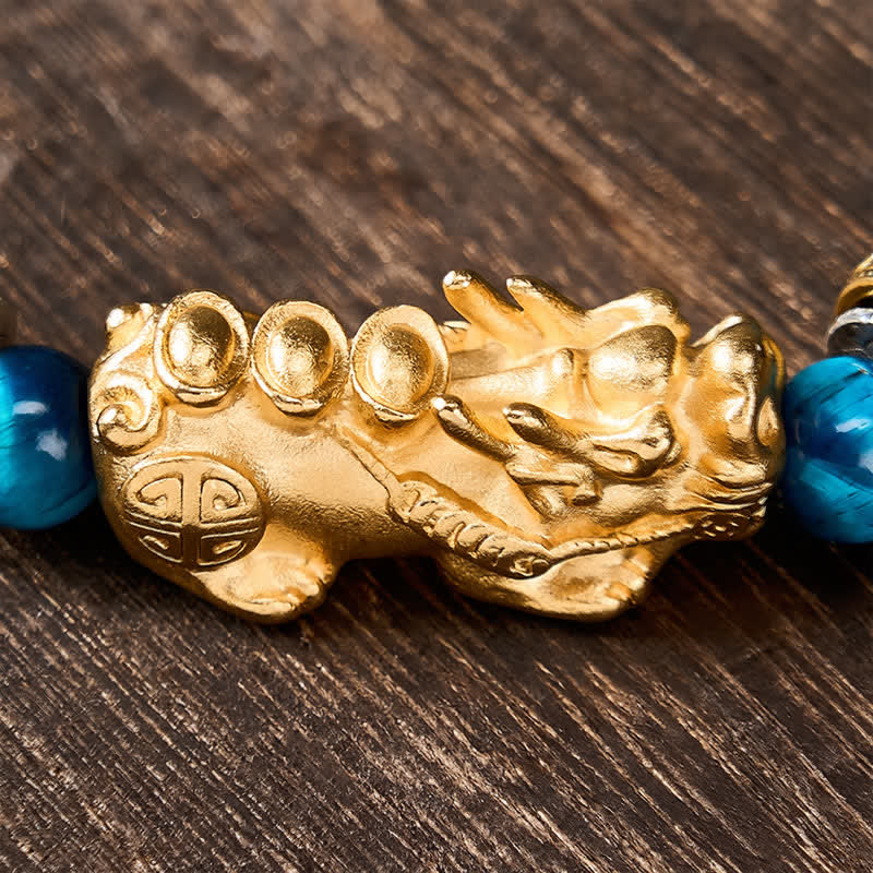Buddha Stones Pulsera de la riqueza y el coraje Pi Xiu con cuentas de ojo de tigre azul - image 9