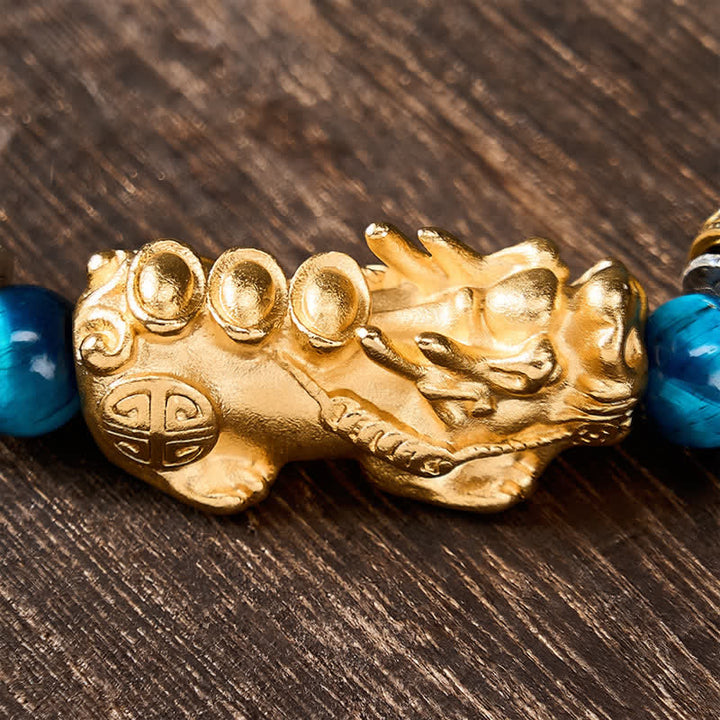 Buddha Stones Pulsera de la riqueza y el coraje Pi Xiu con cuentas de ojo de tigre azul - image 9