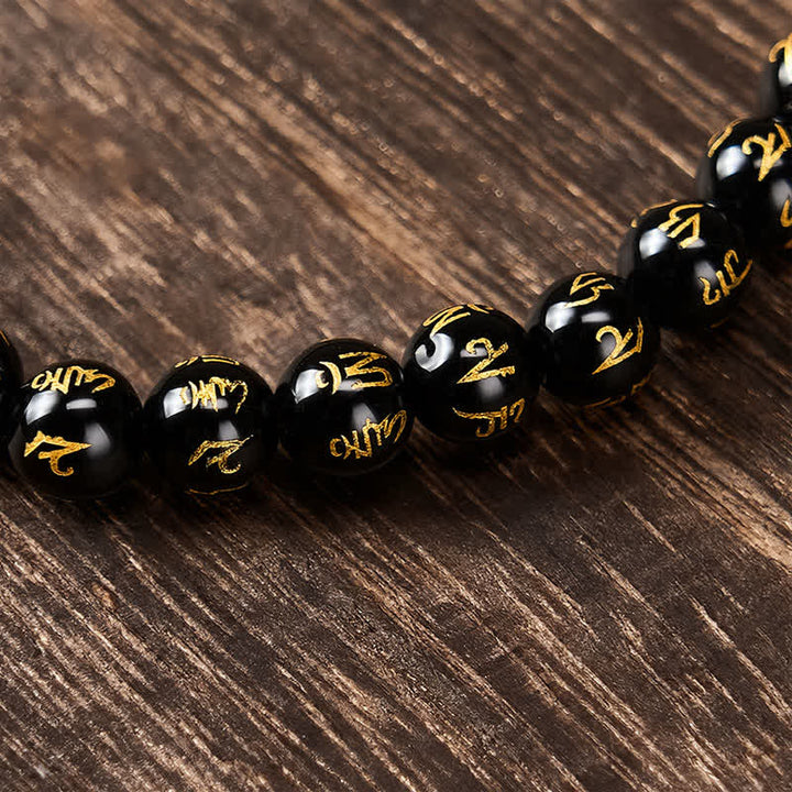 Buddha Stones Pulsera de aleación con cuentas Om Mani Padme Hum de ónix negro y fuerza Pi Xiu - image 11