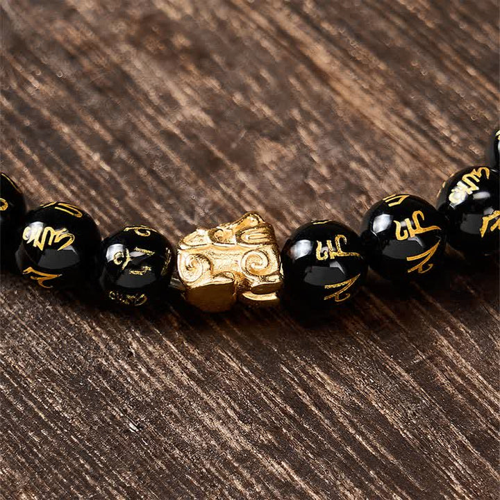 Buddha Stones Pulsera de aleación con cuentas Om Mani Padme Hum de ónix negro y fuerza Pi Xiu - image 10