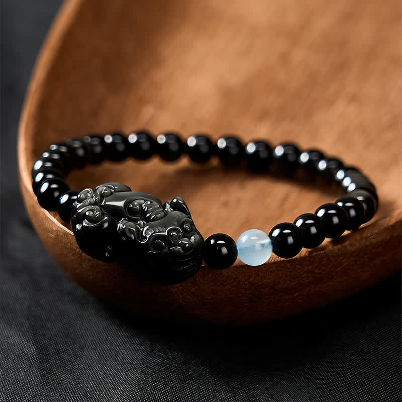 Buddha Stones Pulsera Pi Xiu de obsidiana arcoíris para la riqueza y la transformación positiva. - image 1