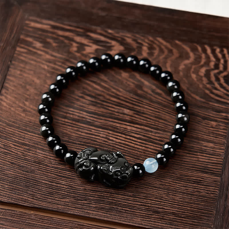 Buddha Stones Pulsera Pi Xiu de obsidiana arcoíris para la riqueza y la transformación positiva. - image 2