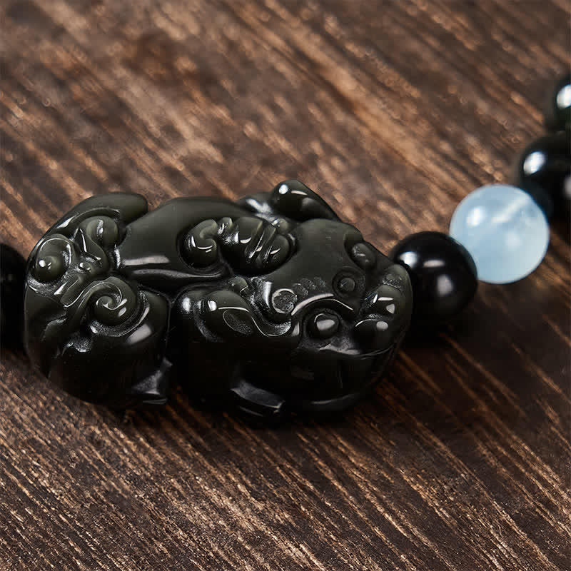 Buddha Stones Pulsera Pi Xiu de obsidiana arcoíris para la riqueza y la transformación positiva. - image 4